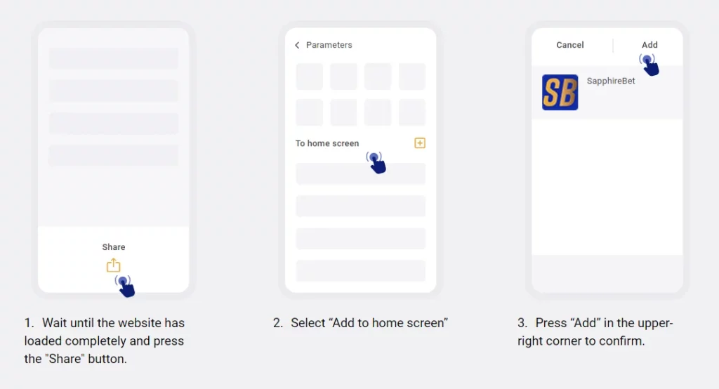 Sapphirebet Progressive Web App (PWA) interface, offering users a fast and responsive web-based platform for accessing their favorite betting and gaming options.